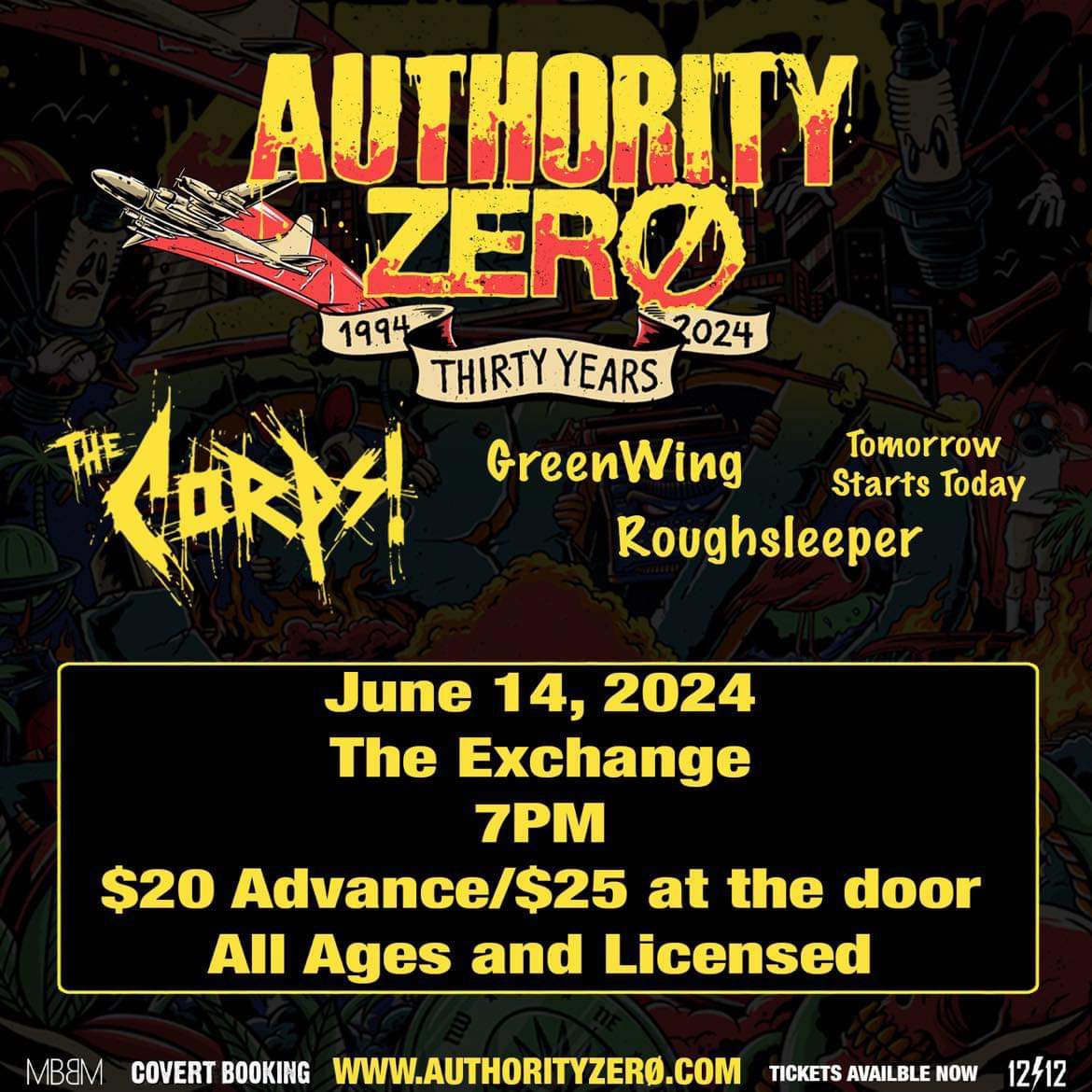Authority Zero - 30 Years w/ The Corps, GreenWing, Tomorrow Starts Today, Roughsleeper
