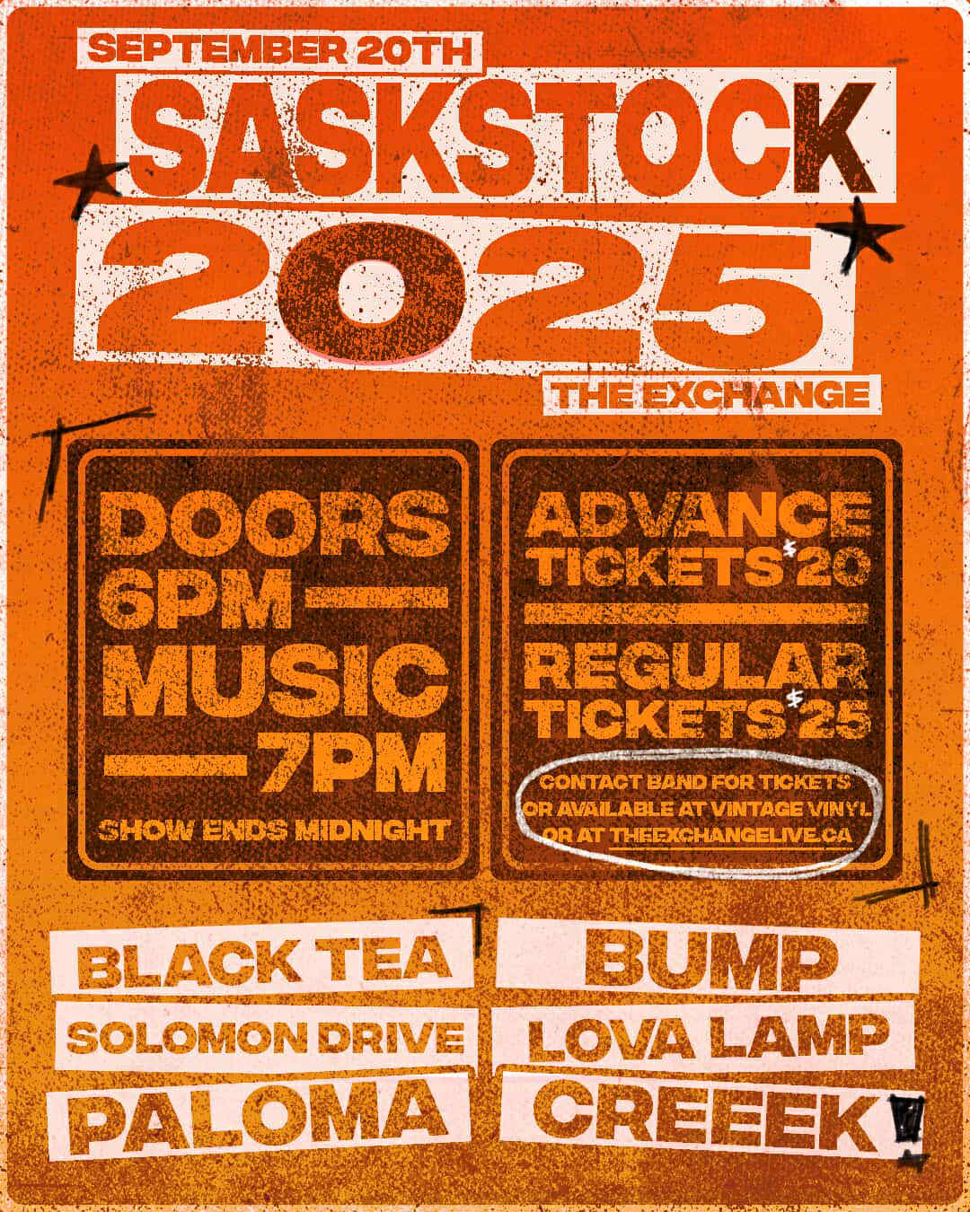 SaskStock 2025 w/Black Tea, Bump, Solomon Drive, Lova Lamp, Paloma, Creeek