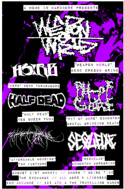 Weapon World, Herb, Half Dead, Pit of Gore, Affordable Housing, Sequelae